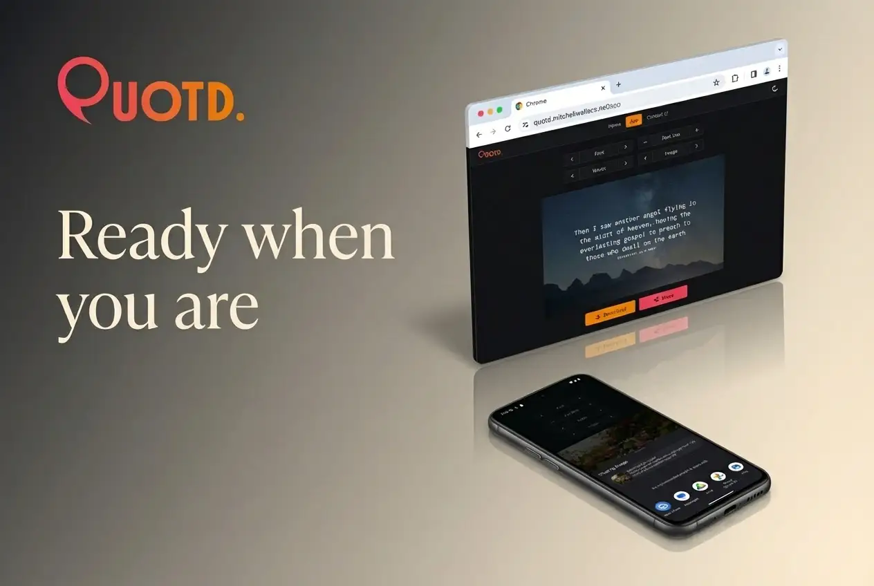 Quotd app mockup with text 'Quotd. Ready when you are